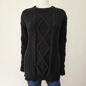 Aelfric Eden Black Diamond Cable Knit Crewneck Sweater Size S Unisex Womens NWT